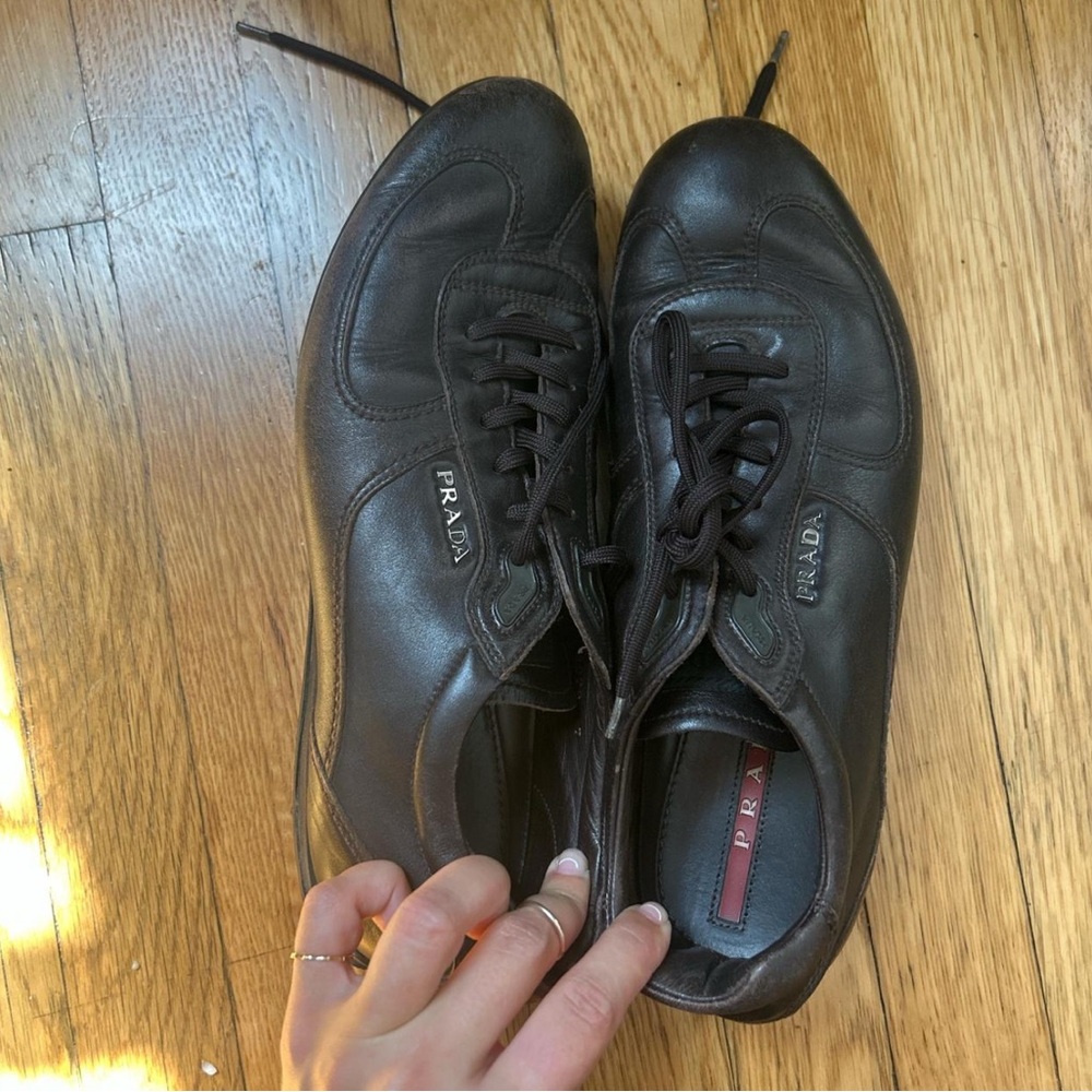 Prada Dark Brown Leather Sneakers